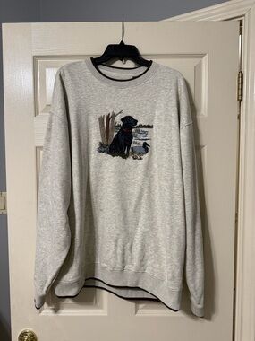 Light Gray Crewneck Sweater with Black Dog Embroidery